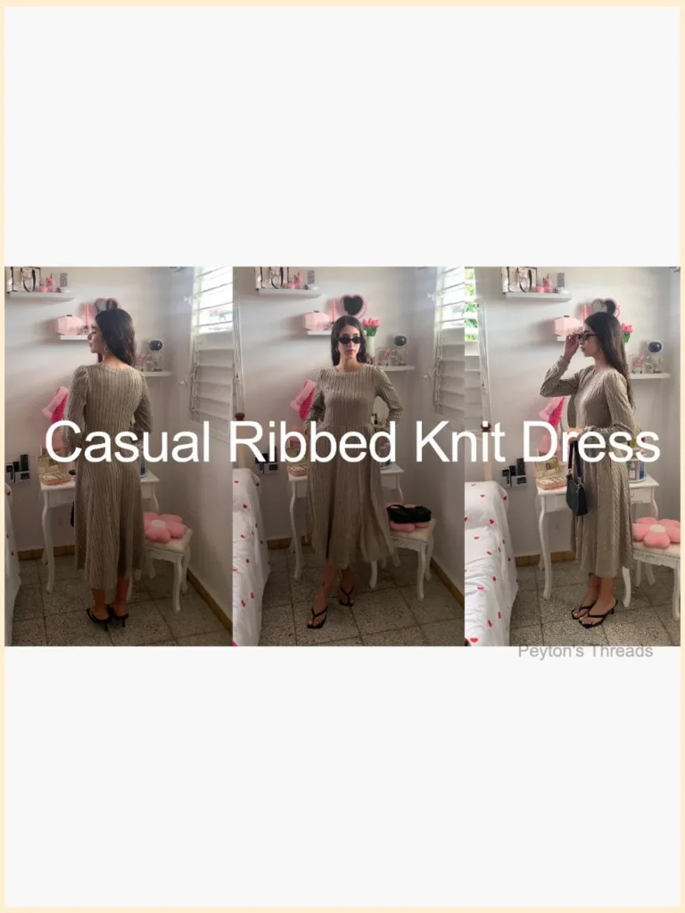 Long Sleeve Ribbed Knit Midi Dress with Pockets - Picture 7 of 7